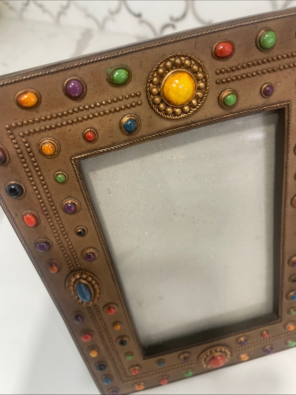 Multicolor Jeweled Bronze Photo Frame - Decorative Home Accent - Picture 4 of 5